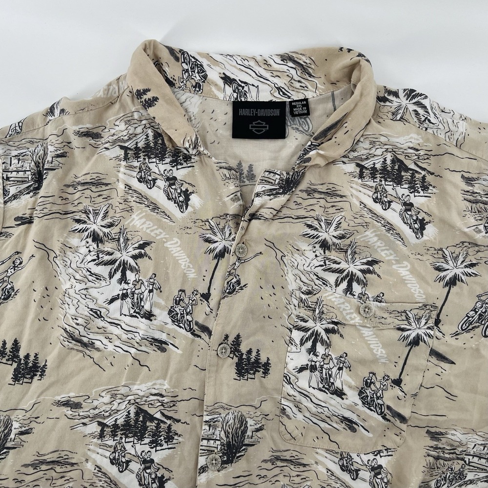 Harley Davidson Shirt Men's XL Hawaiian Motorcycle Aloha Palm Trees Rayon Surf‎ - Picture 4 of 14